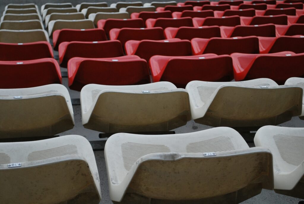 grey and red seats